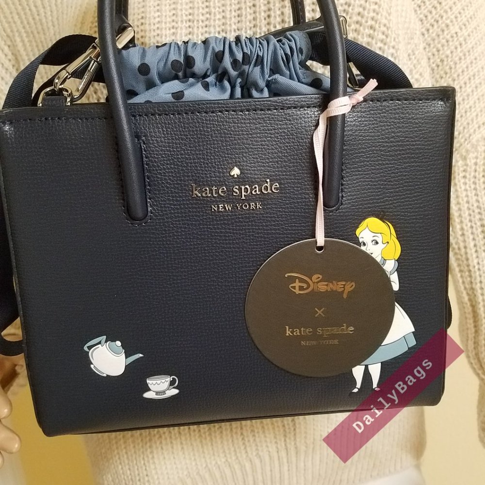 NWT KATE SPADE 100% AUTHENTIC ALICE SHOPPER DISNEY BLUE NAVY SMALL BAG - Picture 4 of 15